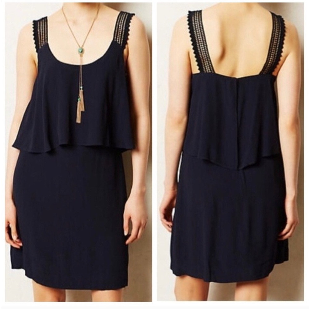 Anthropologie Maeve Tisana Crochet Flutter Dress Navy Blue